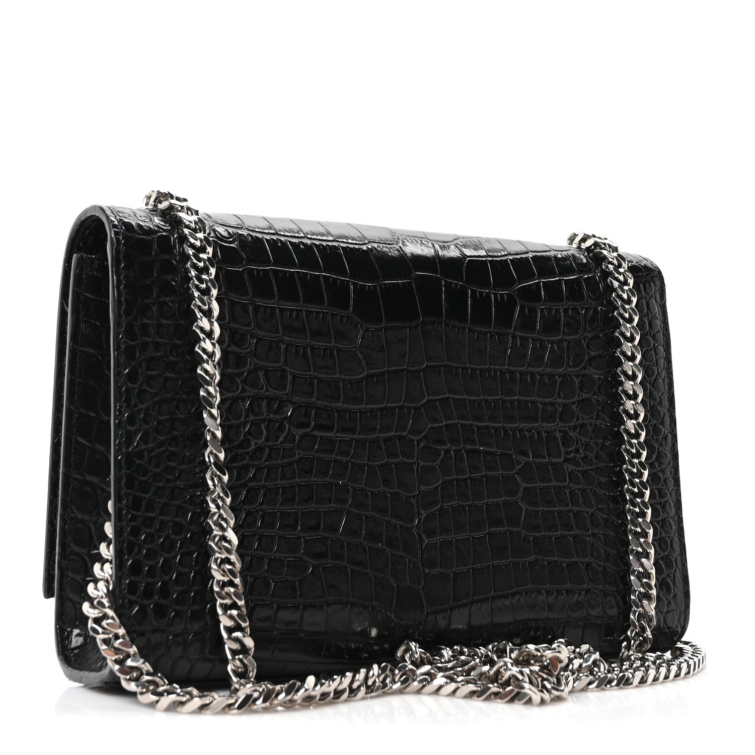 Saint Laurent Calfskin Crocodile Embossed Small Classic Monogram Kate Tassel Satchel Black 3 of 9