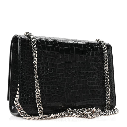 Saint Laurent Calfskin Crocodile Embossed Small Classic Monogram Kate Tassel Satchel Black 3 of 9