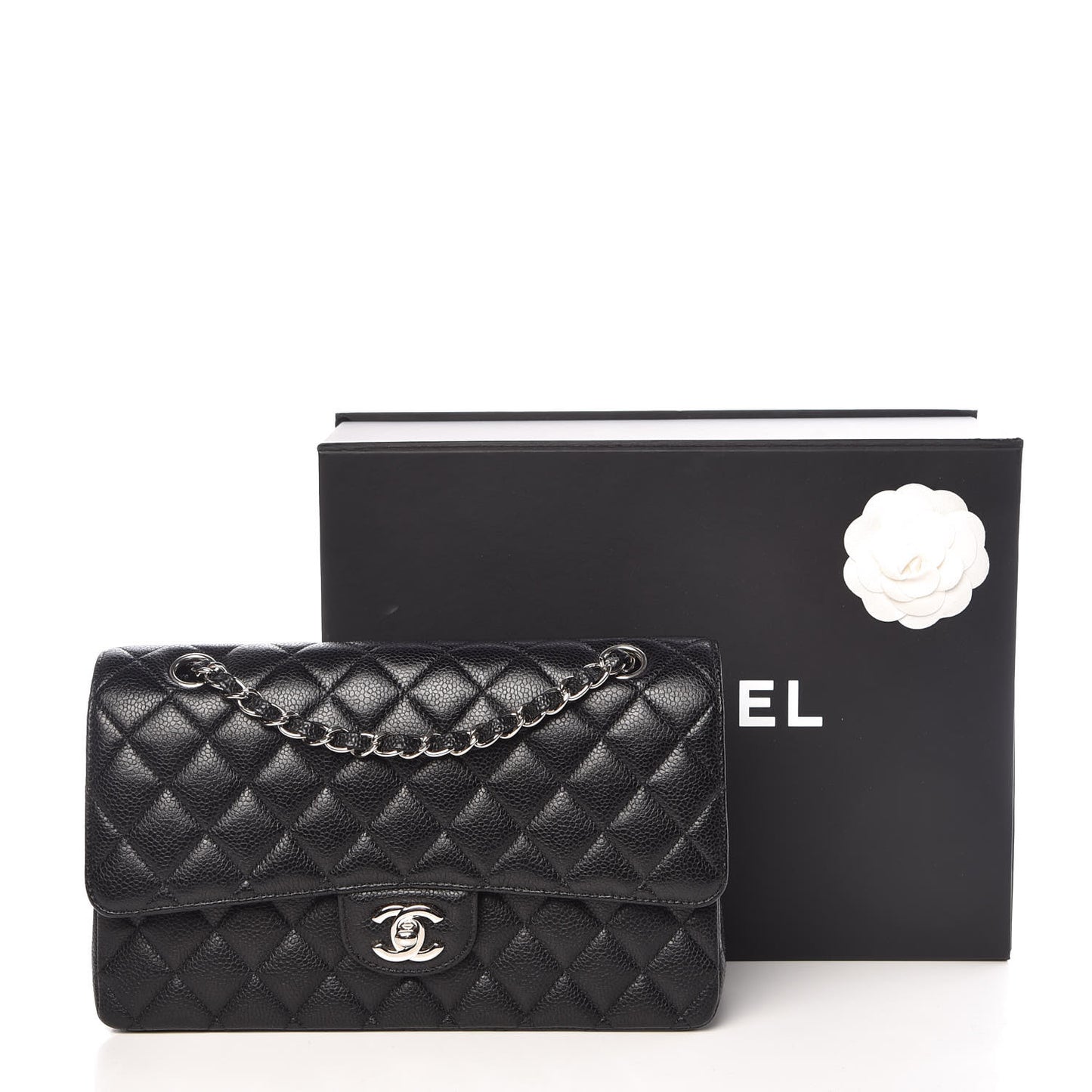 Caviar Quilted Medium Double Flap Black
