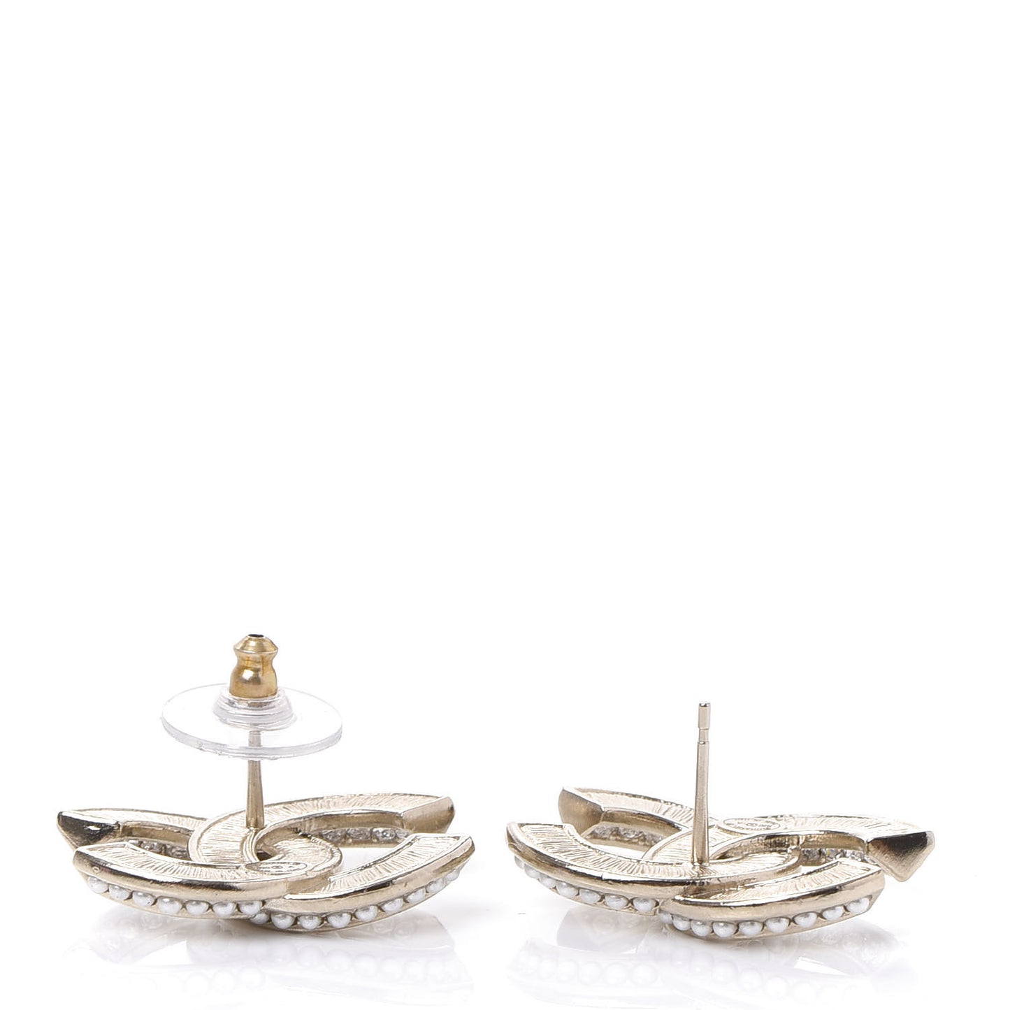 Crystal Pearl Chain Mania CC Earrings Gold