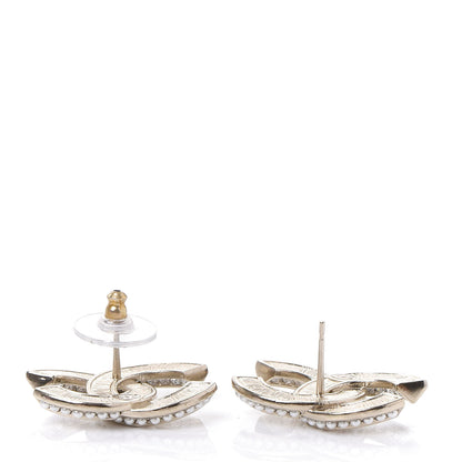 Chanel Crystal Pearl Chain Mania CC Earrings Gold 3 of 5
