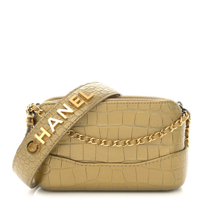 Chanel Metallic Calfskin Crocodile Embossed Small Gabrielle Clutch With Chain Gold 1 of 13