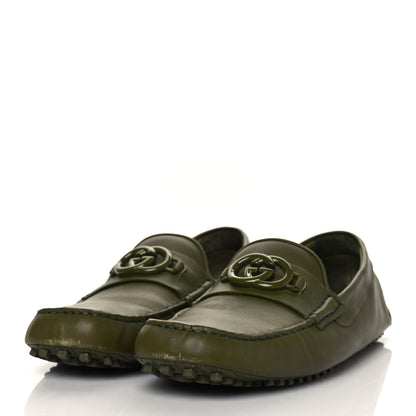 Gucci Soft Clove Calfskin Monochrome Mens Interlocking G Driver Loafers 11 Juniper Green 3 of 13