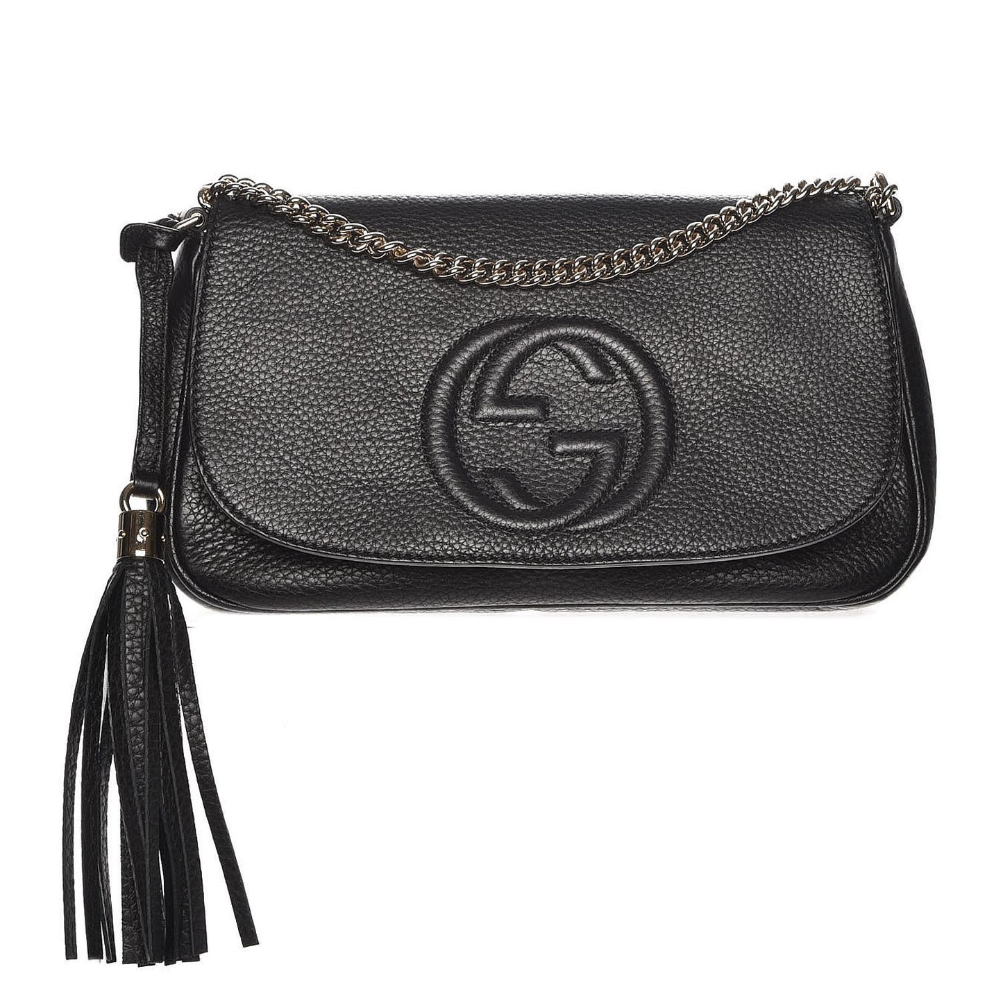 Pebbled Calfskin Medium Soho Flap Crossbody Black