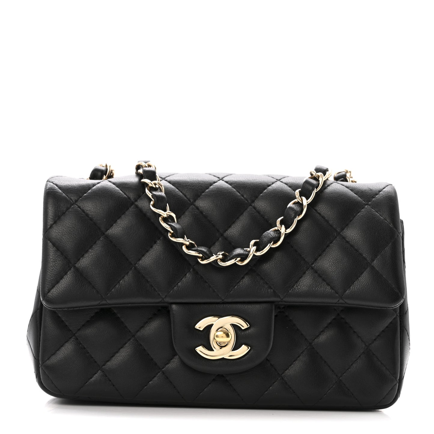 Lambskin Quilted Mini Rectangular Flap Black