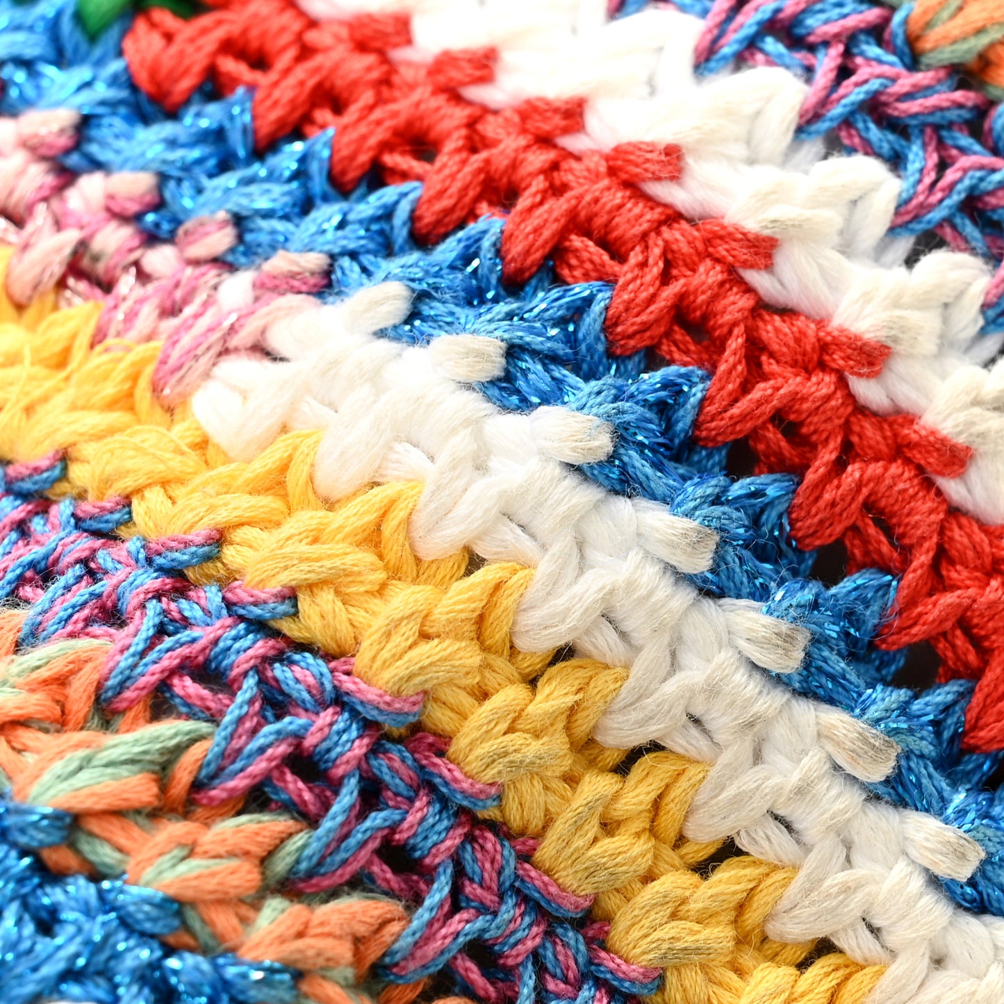 Cotton Crochet Stripe Vertical Tote Bag Multicolor