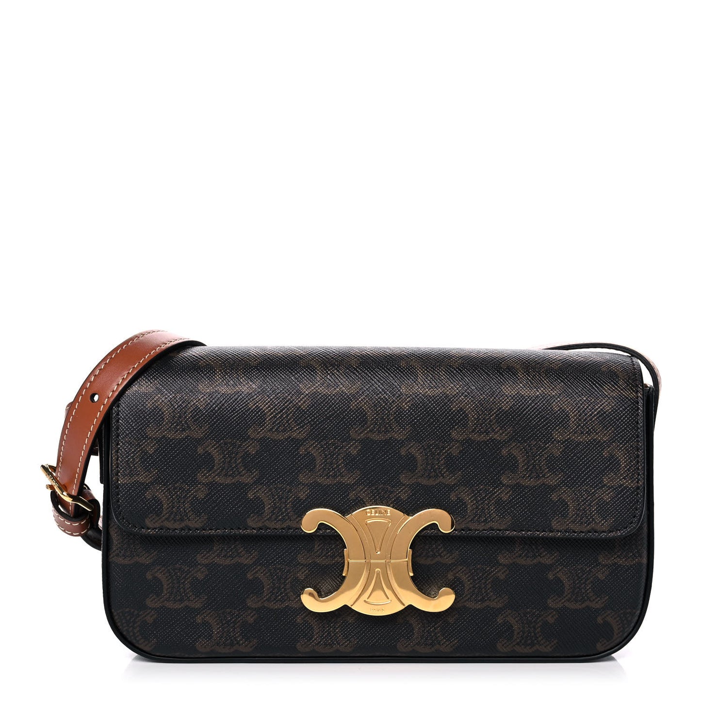 Canvas Calfskin Triomphe Shoulder Bag Tan