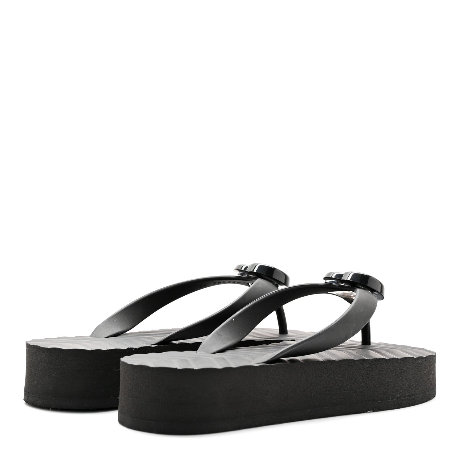 Gucci Rubber Chevron Womens GG Thong Sandals 35 Black 4 of 8