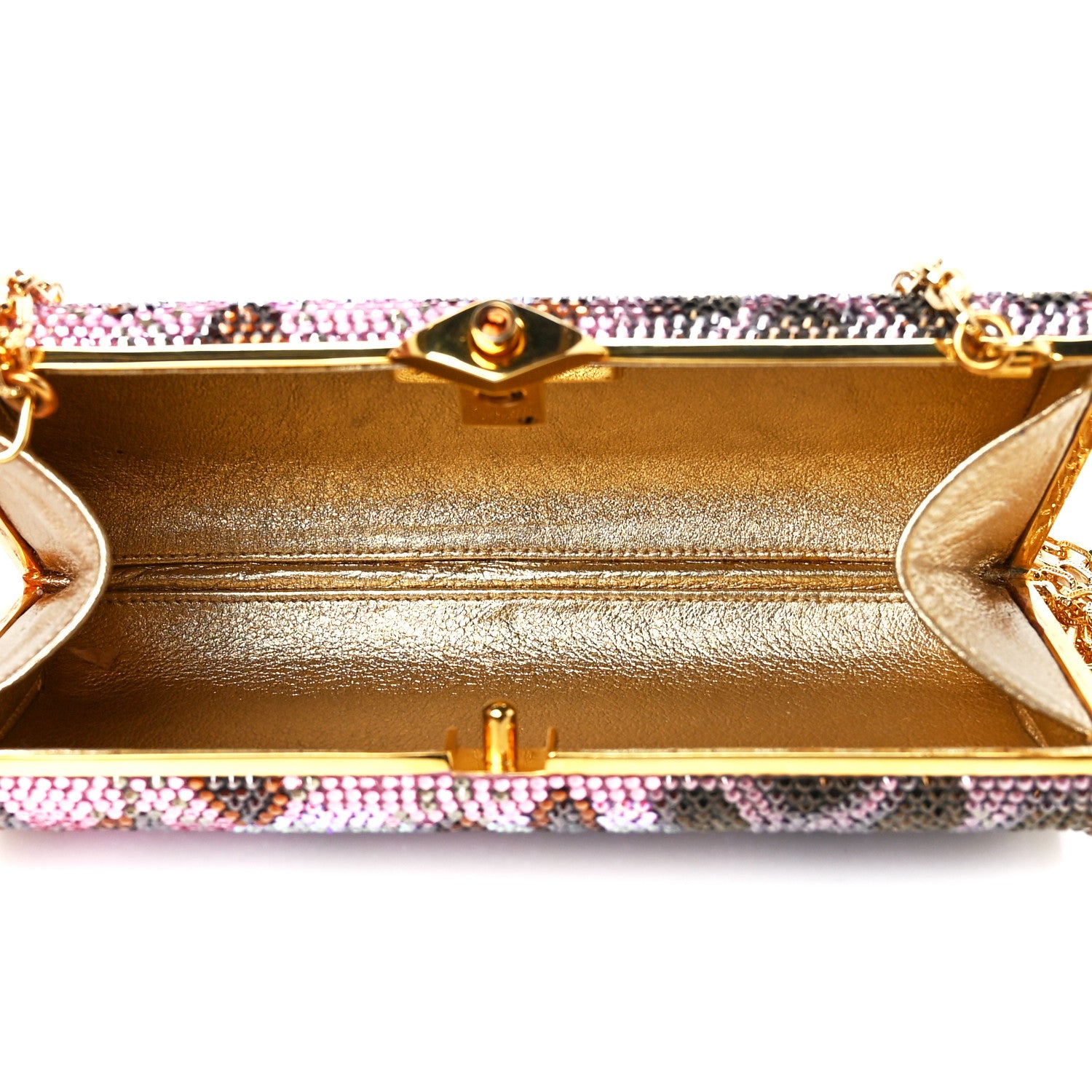 Judith Leiber Crystal Leopard Minaudiere Clutch Pink Gold 5 of 10