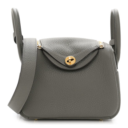 Hermes Taurillon Clemence Mini Lindy 20 Gris Meyer 1 of 11