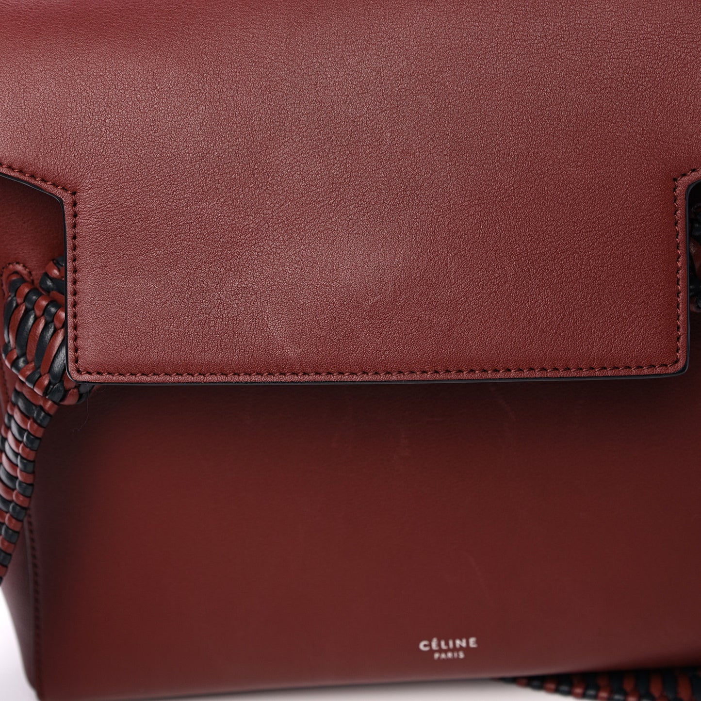 Smooth Calfskin Micro Bi-Color Braided Belt Bag Red Wood