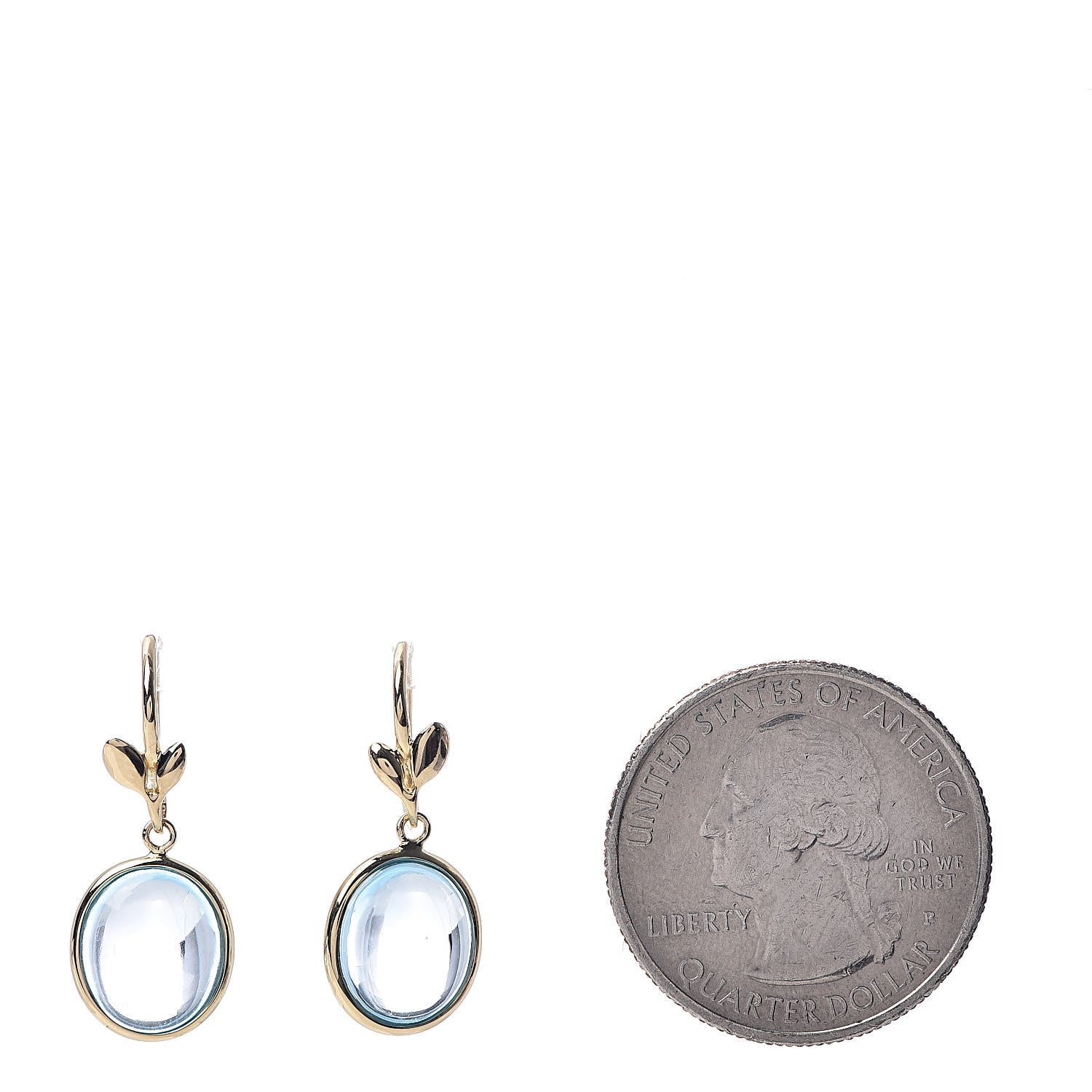 Tiffany 18K Yellow Gold Blue Topaz Paloma Picasso Olive Leaf Drop Earrings 2 of 4