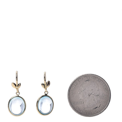 Tiffany 18K Yellow Gold Blue Topaz Paloma Picasso Olive Leaf Drop Earrings 2 of 4