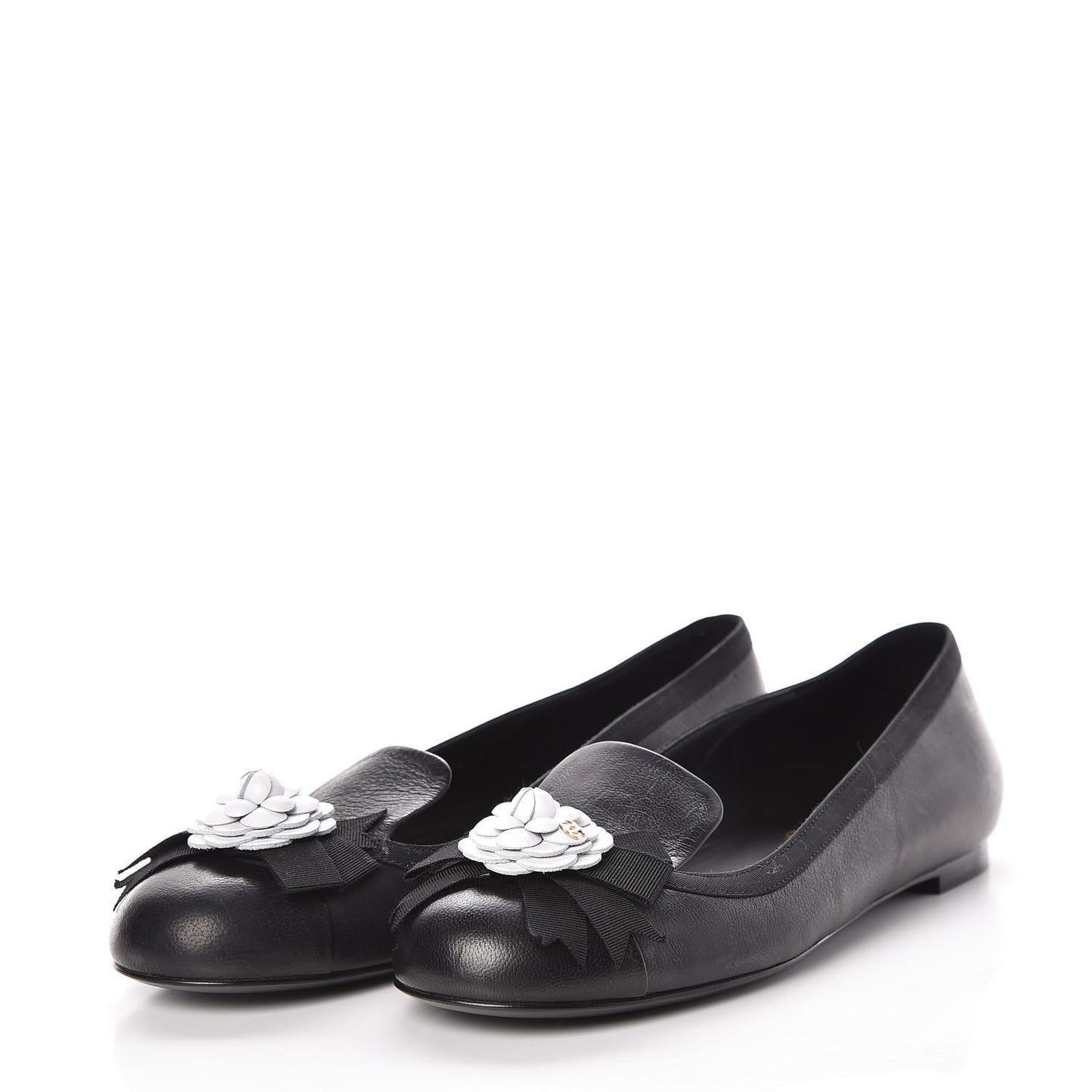 Lambskin Camellia Mocassin Loafers 37 Dark Grey