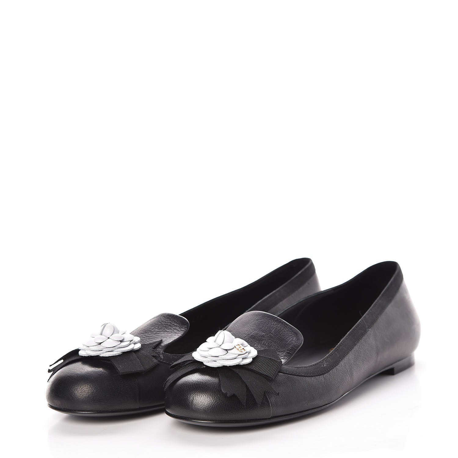 Chanel Lambskin Camellia Mocassin Loafers 37 Dark Grey 3 of 9