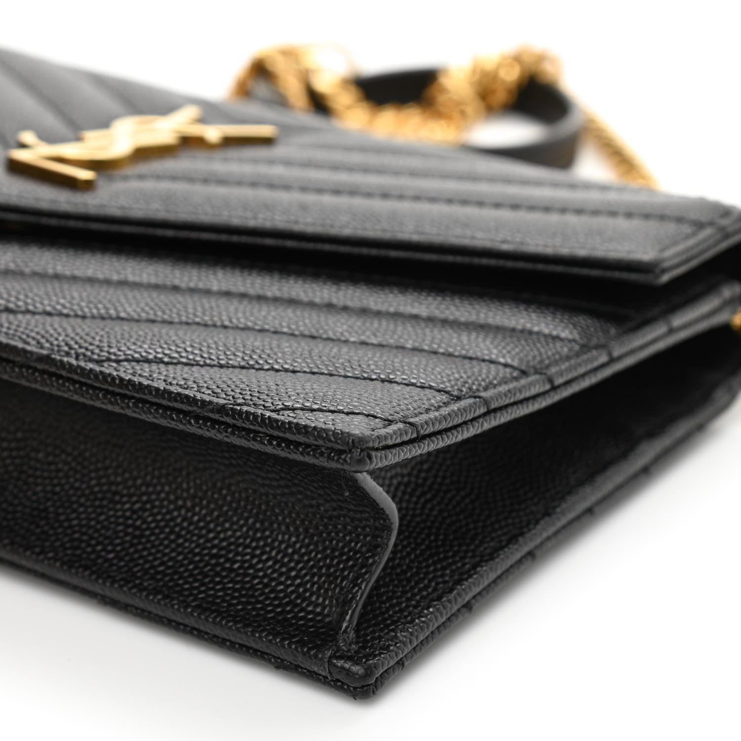 Saint Laurent Grain De Poudre Matelasse Chevron Monogram Envelope Chain Wallet Black 7 of 7