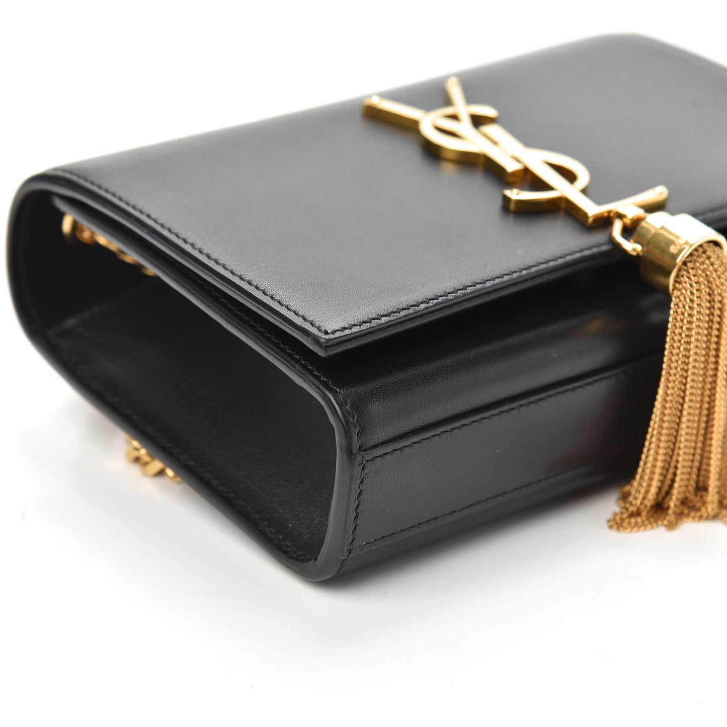 Calfskin Small Classic Monogram Kate Tassel Satchel Black