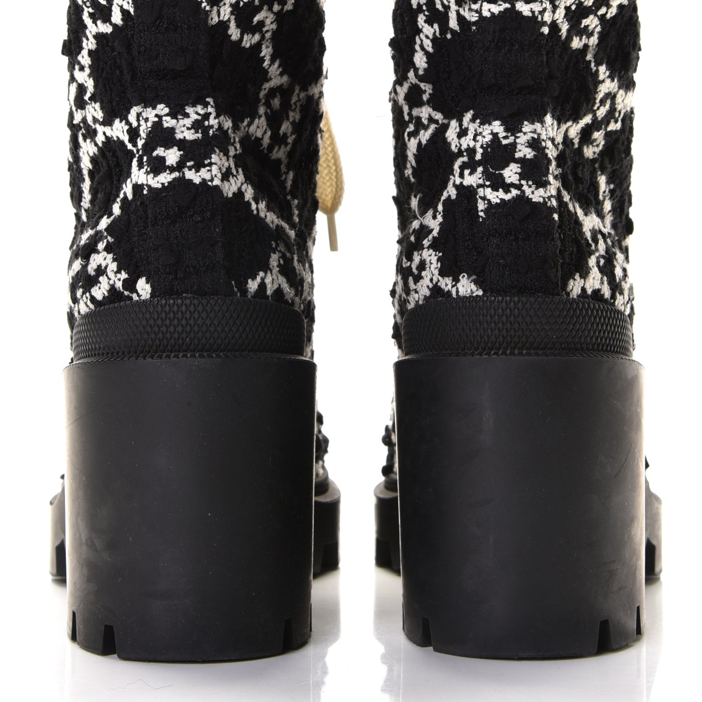 Tweed GG Monogram Lace Up Combat Ankle Boots 37.5 Black