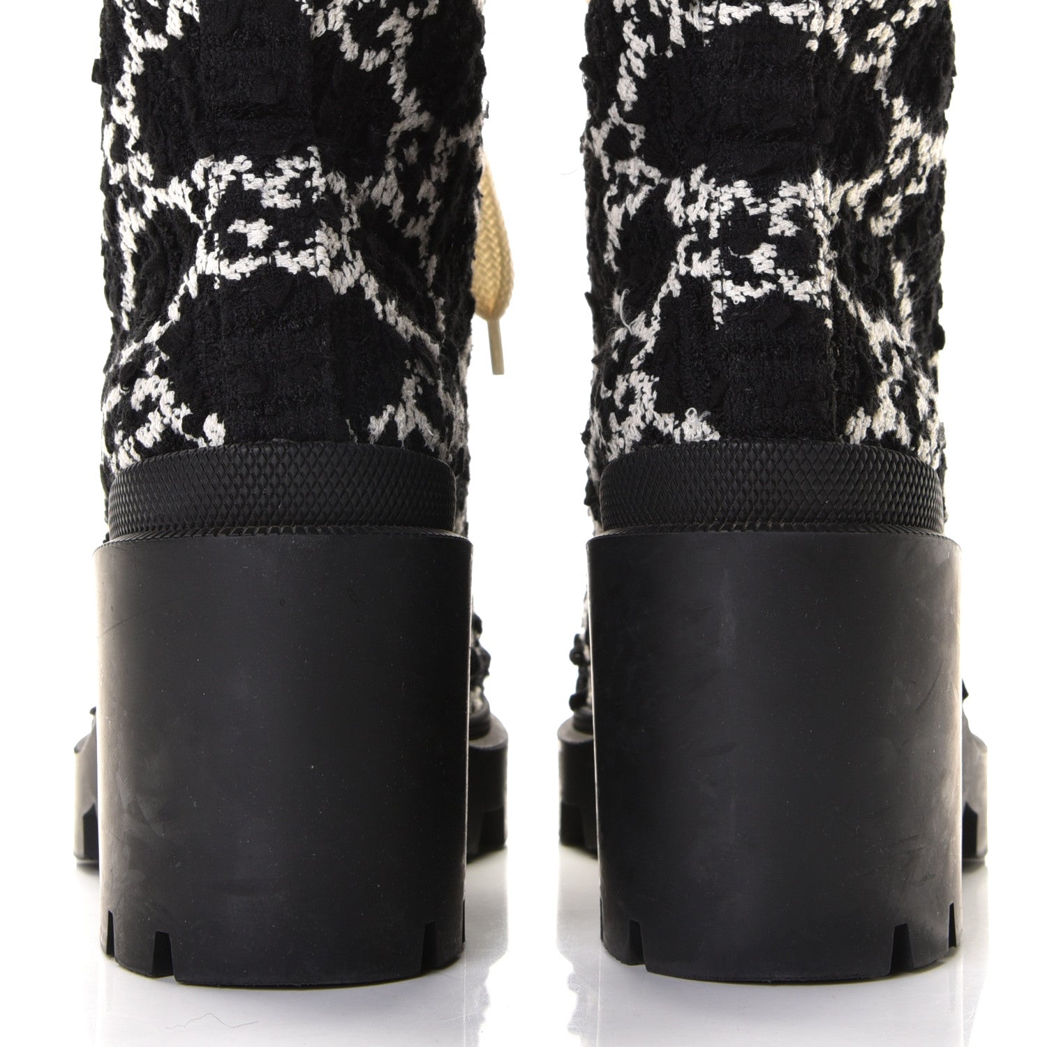 Gucci Tweed GG Monogram Lace Up Combat Ankle Boots 37.5 Black 4 of 10