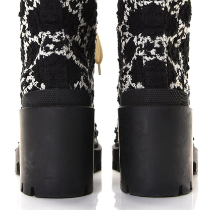 Gucci Tweed GG Monogram Lace Up Combat Ankle Boots 37.5 Black 4 of 10