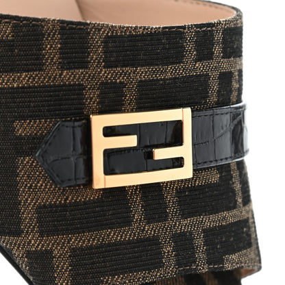 Fendi Jacquard Calfskin FF Crocodile Embossed Promenade Slide Sandals 37 Tobacco Moro Black 8 of 8