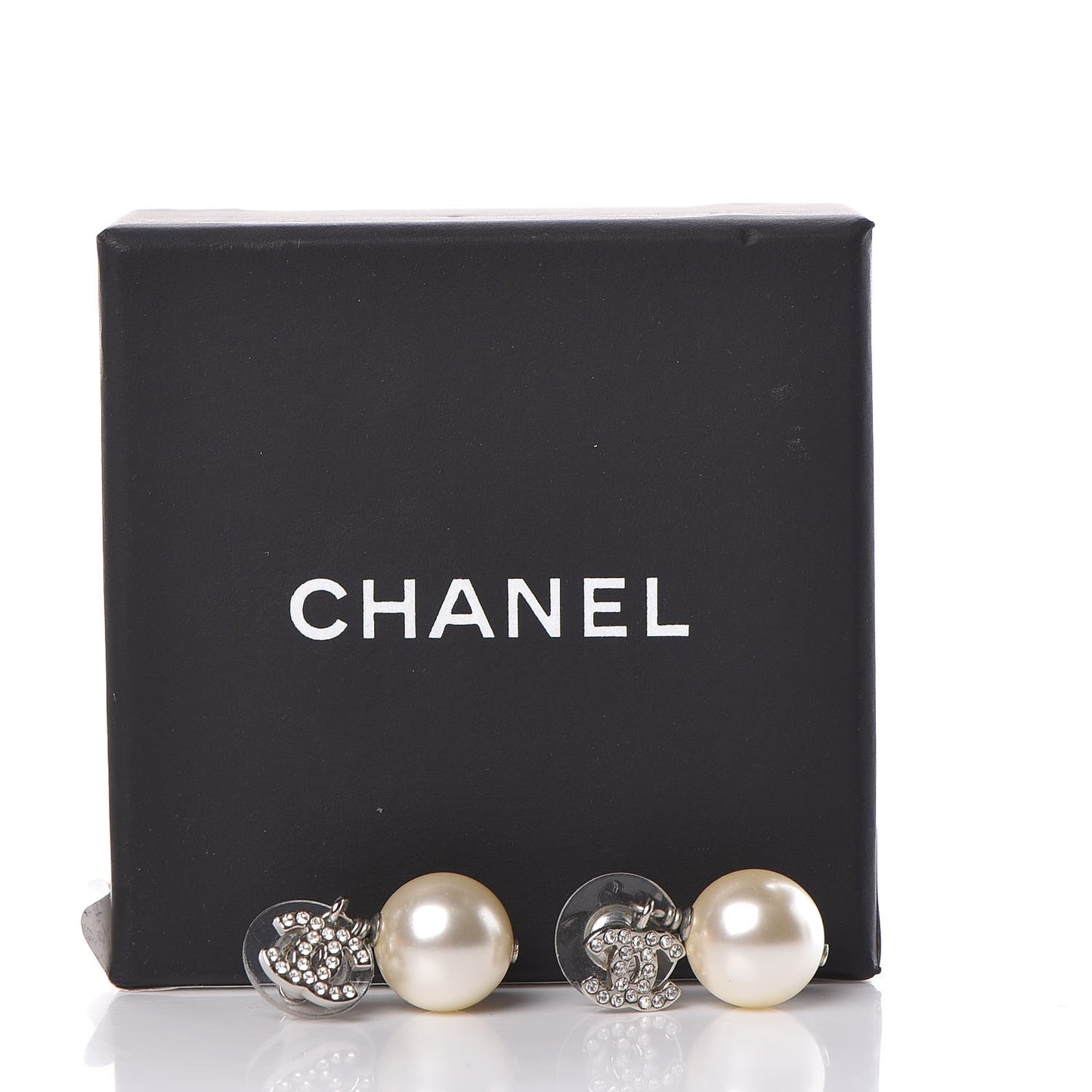Crystal Pearl CC Drop Earrings Silver Pearly White