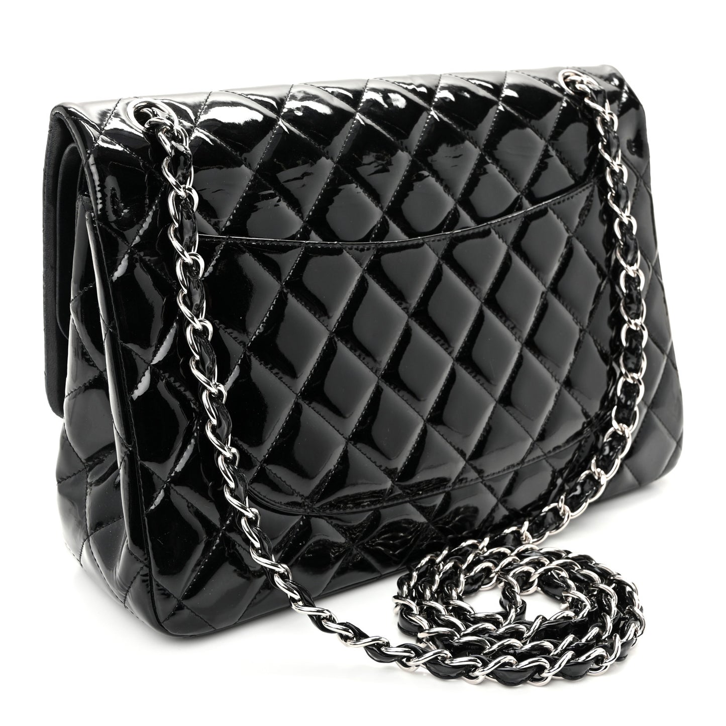 Patent Quilted Jumbo Double Flap Black