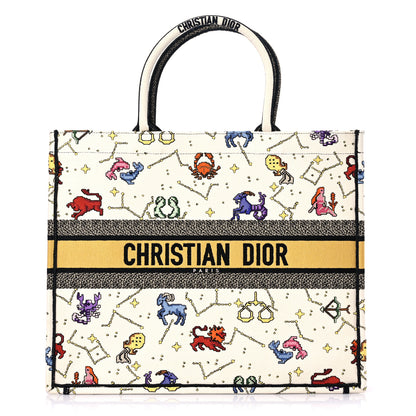 Christian Dior Canvas Embroidered Large Pixel Zodiac Book Tote Latte Multicolor 1 of 12