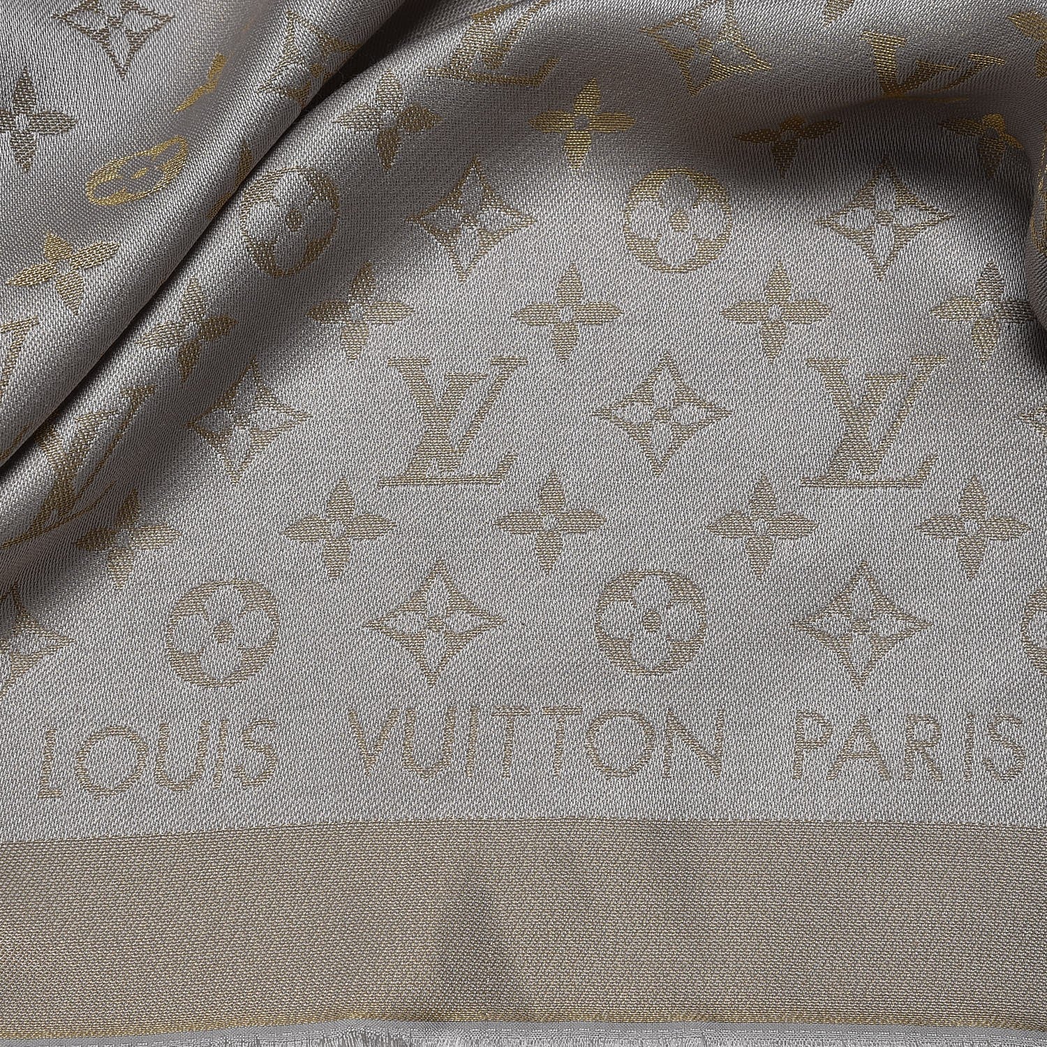 Louis Vuitton Silk Wool Monogram Shine Shawl Charcoal Greige 3 of 7