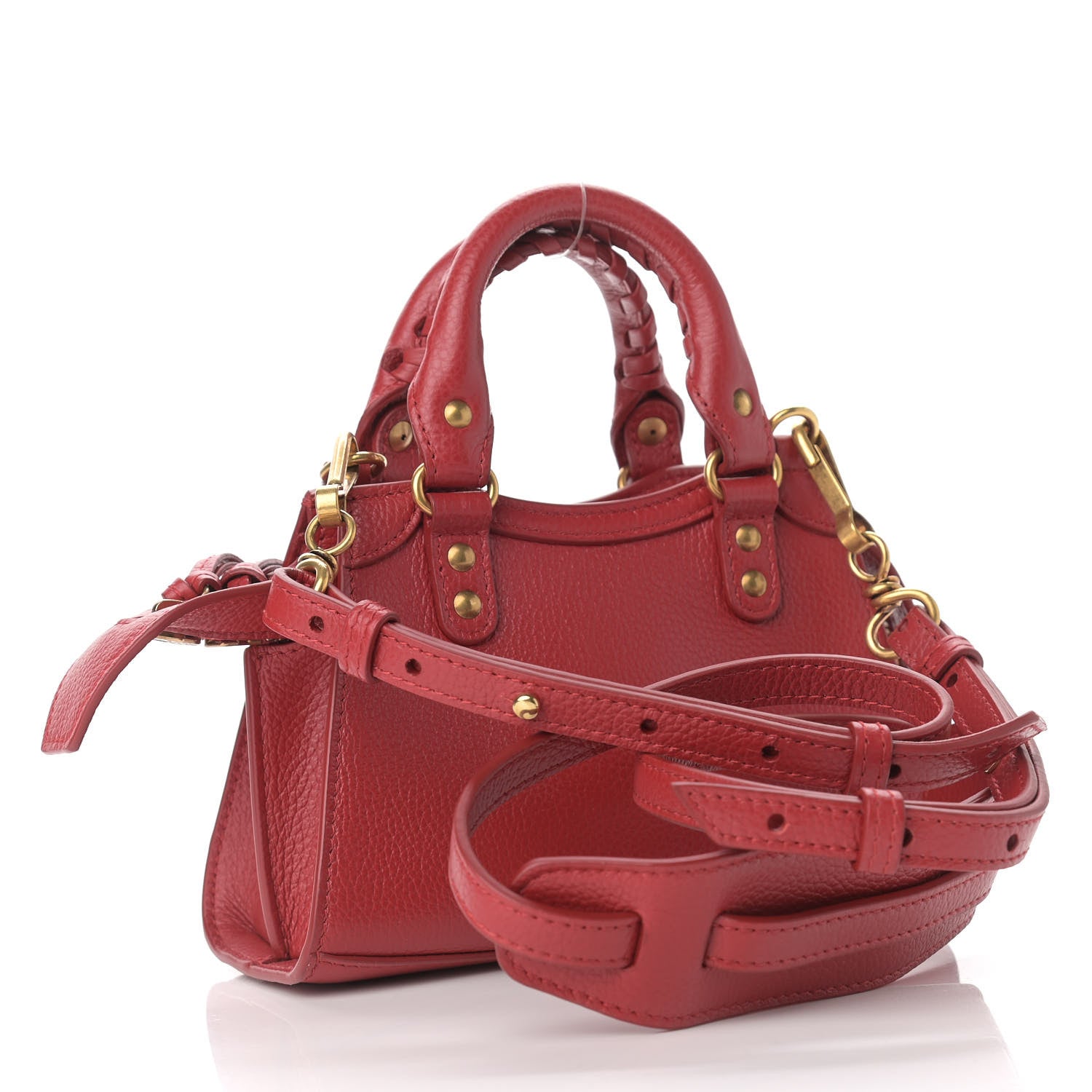 Balenciaga Grained Calfskin Neo Classic Gold Hardware Nano City Crossbody Medium Red 3 of 10