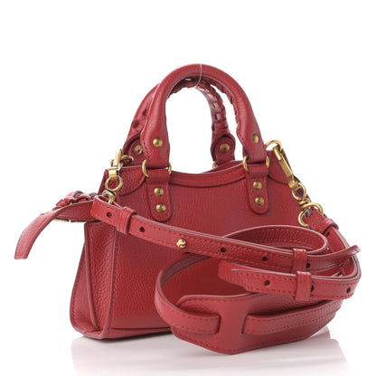 Balenciaga Grained Calfskin Neo Classic Gold Hardware Nano City Crossbody Medium Red 3 of 10