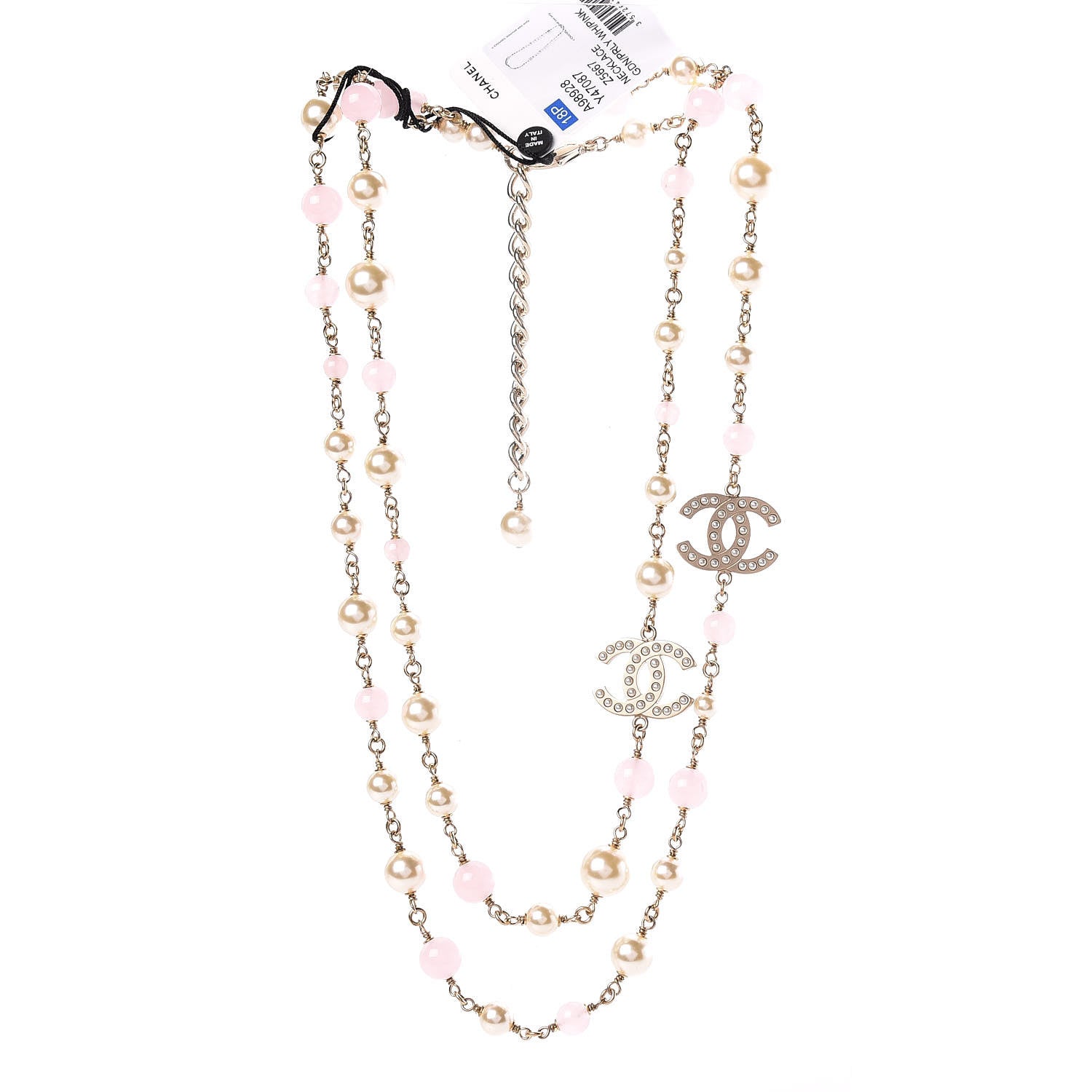 Chanel Pearl Bead CC Long Necklace Pink Gold 3 of 6