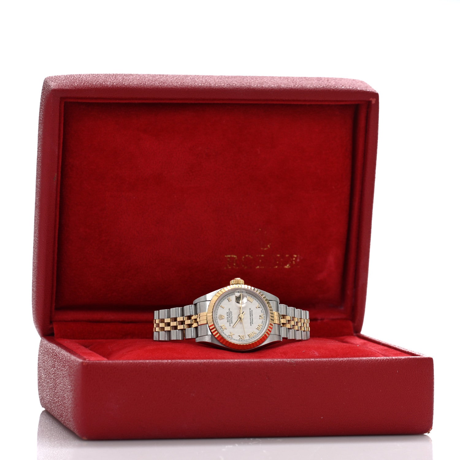Rolex Stainless Steel 18K Yellow Gold 26mm Oyster Perpetual Datejust Watch White Pyramid Roman 79173 5 of 5