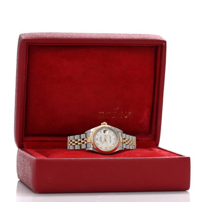 Rolex Stainless Steel 18K Yellow Gold 26mm Oyster Perpetual Datejust Watch White Pyramid Roman 79173 5 of 5