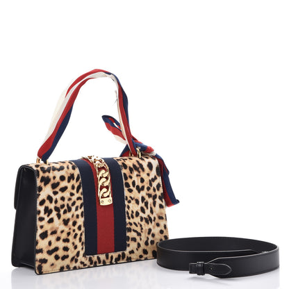 Gucci Calf Hair Leopard Print Small Sylvie Shoulder Bag Naturale Black 3 of 8