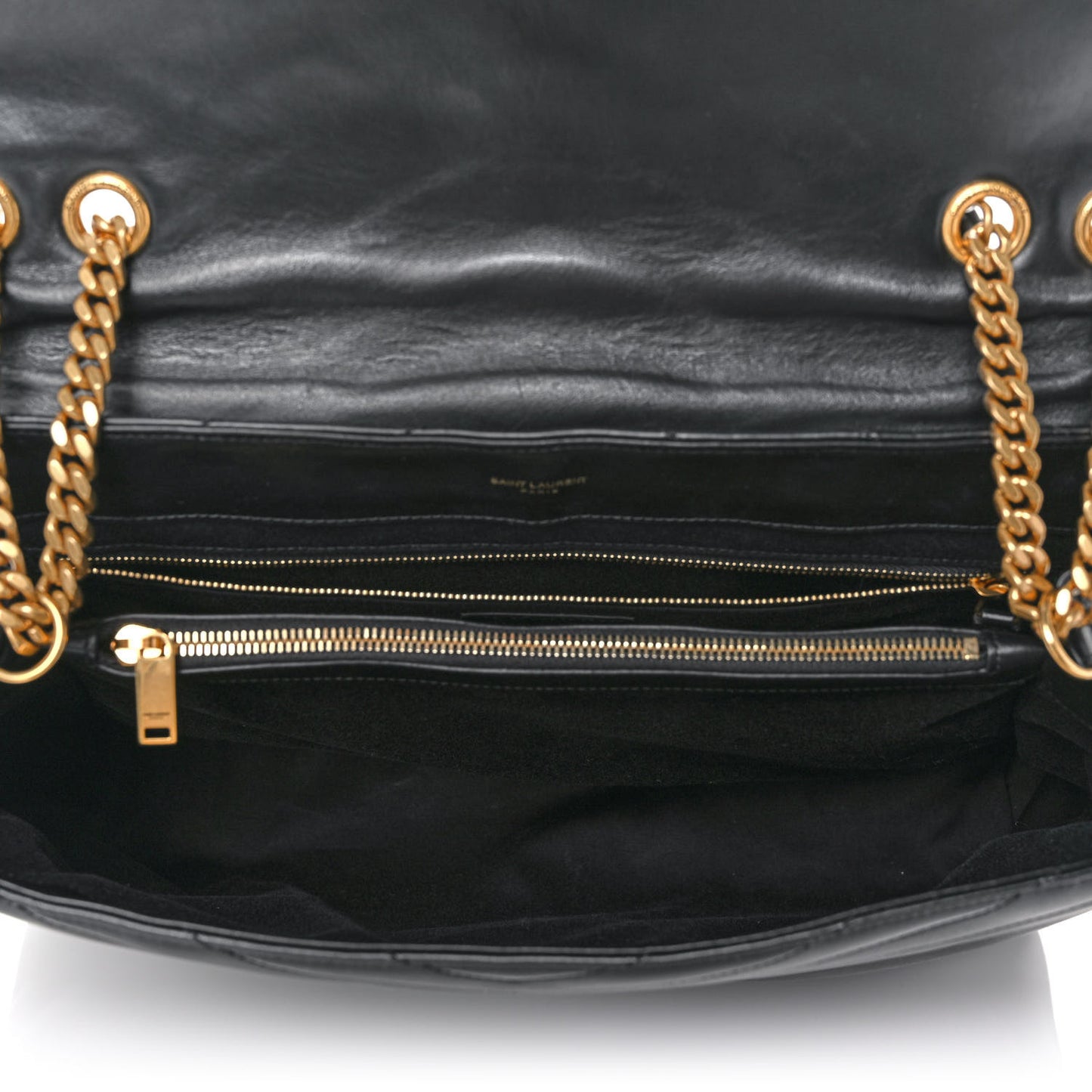 Calfskin Y Quilted Monogram Large Loulou Chain Satchel Black
