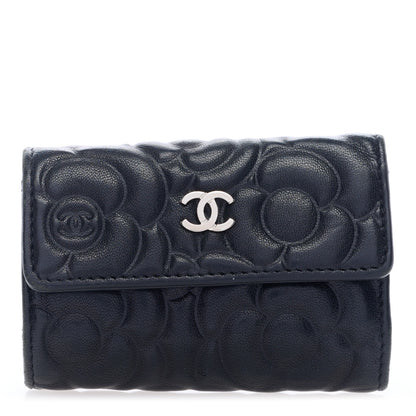 Chanel Goatskin Camellia Embossed 4 Key Holder Black 1 of 6