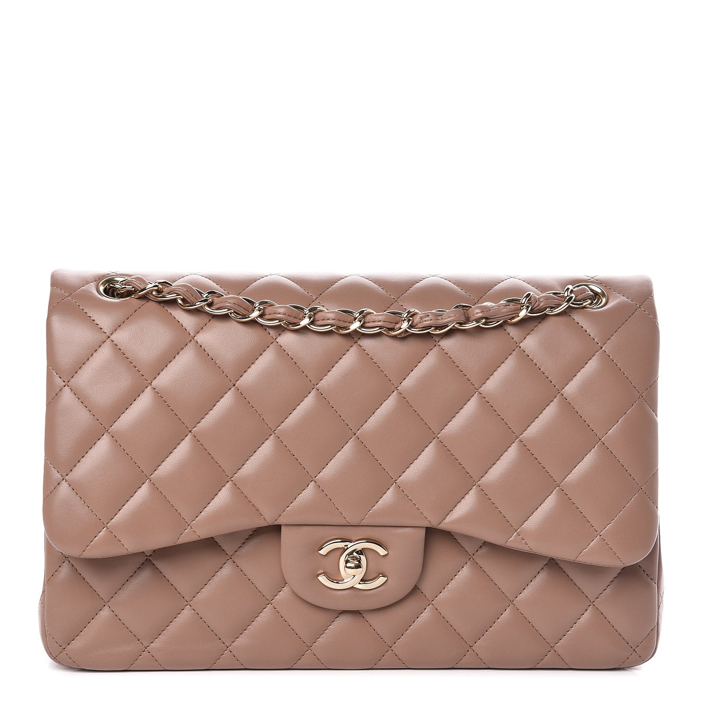Lambskin Quilted Jumbo Double Flap Dark Beige