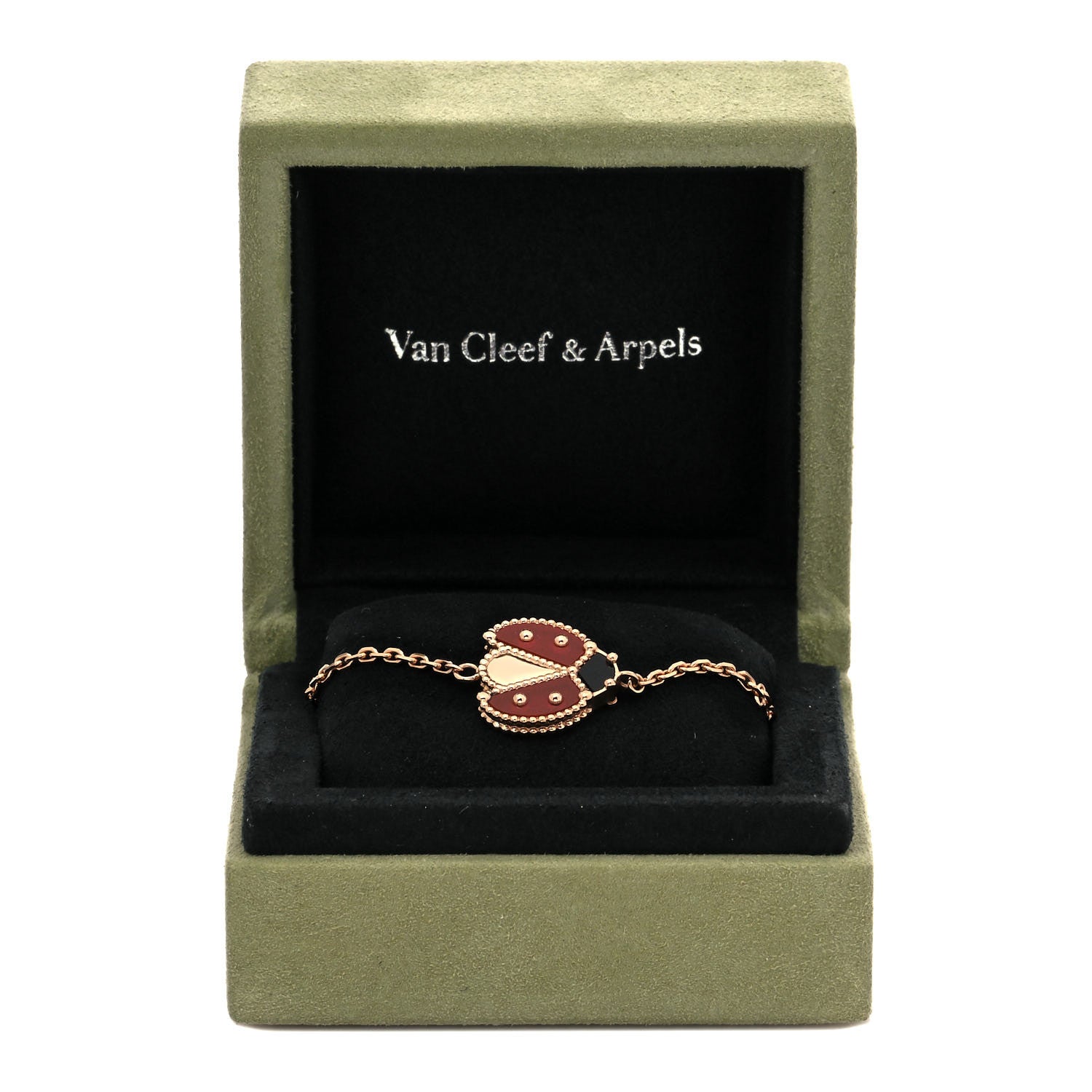 Van Cleef & Arpels 18K Rose Gold Carnelian Onyx Lucky Spring Open Wing Lady Bug Bracelet 5 of 5