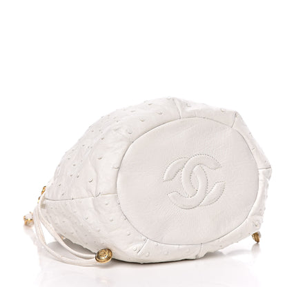 Chanel Ostrich Drawstring Pouch Bag White 4 of 18