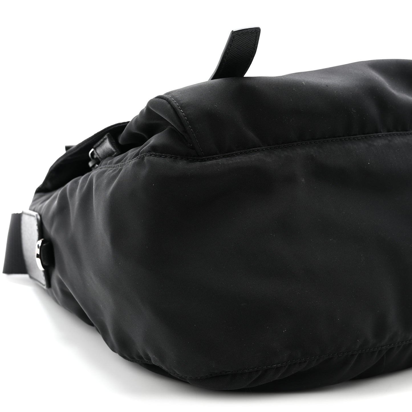 Tessuto Nylon Saffiano Double Buckle Messenger Shoulder Bag Black