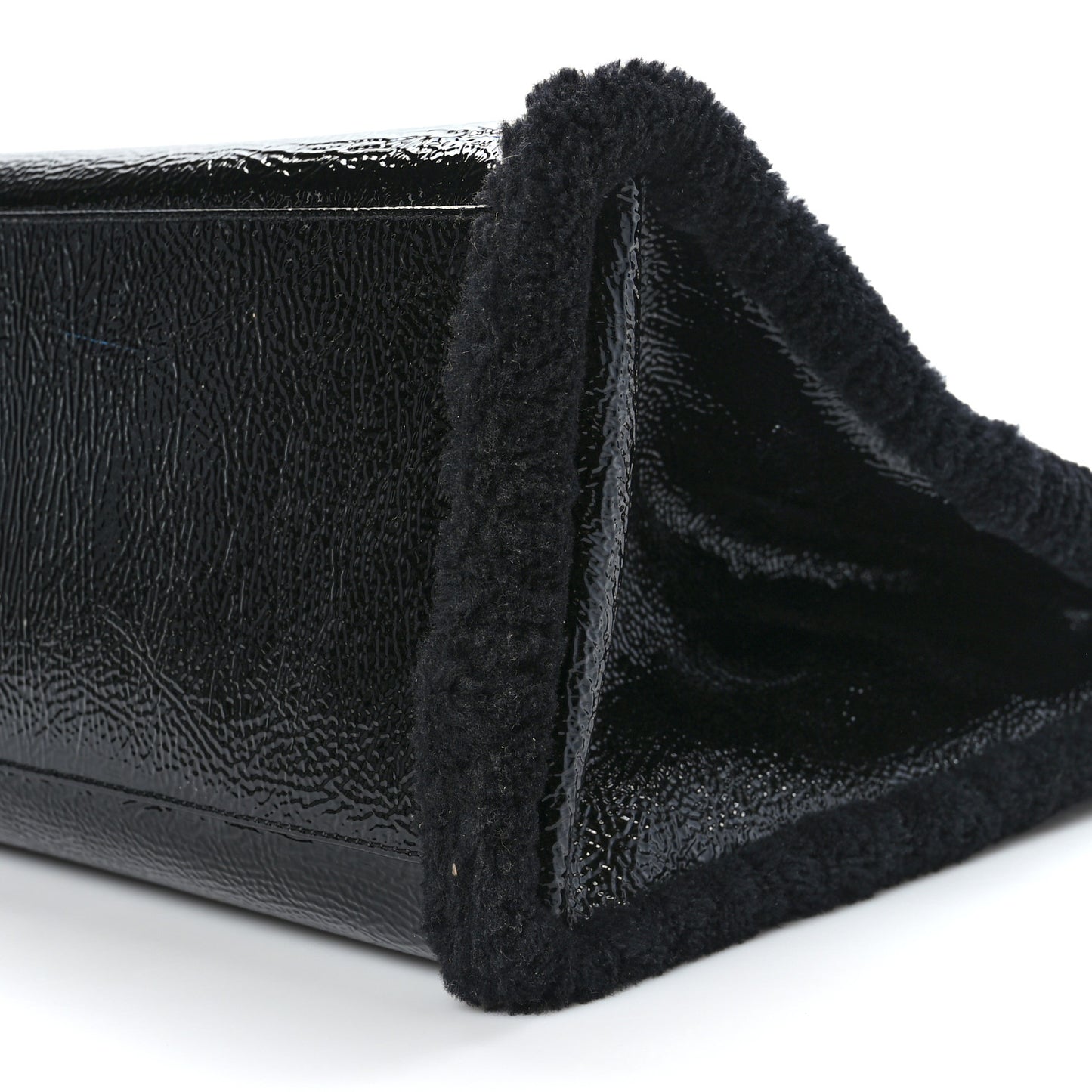 X UGG Crinkle Patent Shearling Large Shopping Bag Black