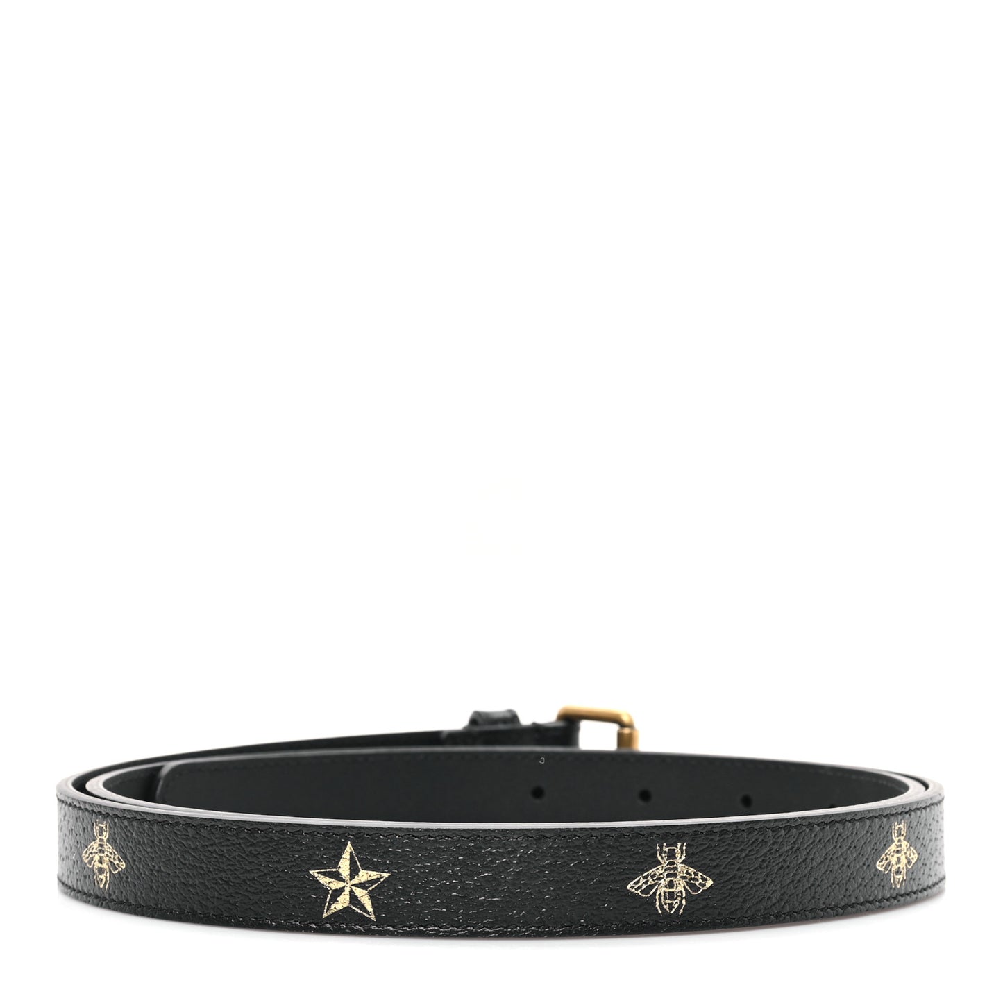 Textured Dollar Calfskin Bees And Stars Print Womens 20mm Belt 100 40 Black Gold