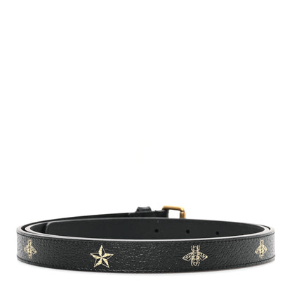 Gucci Textured Dollar Calfskin Bees And Stars Print Womens 20mm Belt 100 40 Black Gold 2 of 4