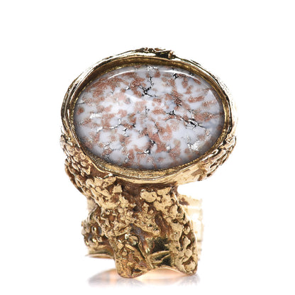 Saint Laurent Glass Cabochon Arty Ovale Ring 7 Gold White 1 of 4