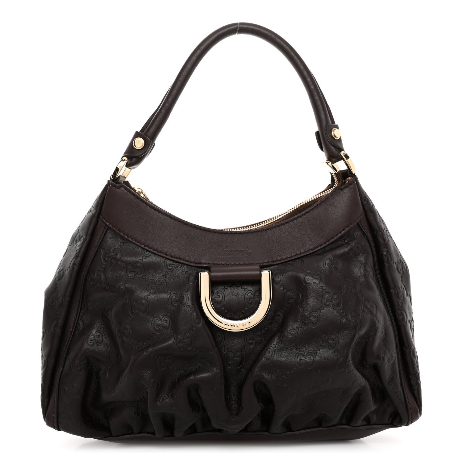 Gucci Guccissima Small D Gold Ring Shoulder Bag Chocolate Brown 1 of 9