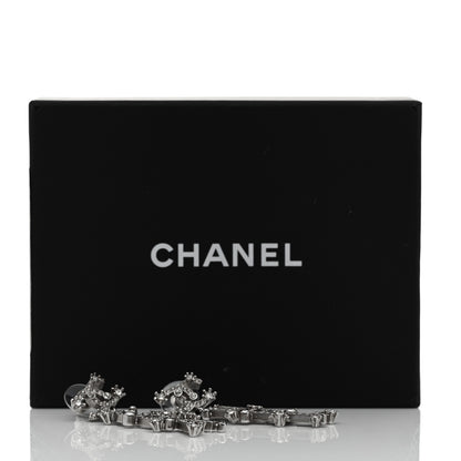Chanel Crystal Cha-Nel Logo Drop Earrings Silver 5 of 5