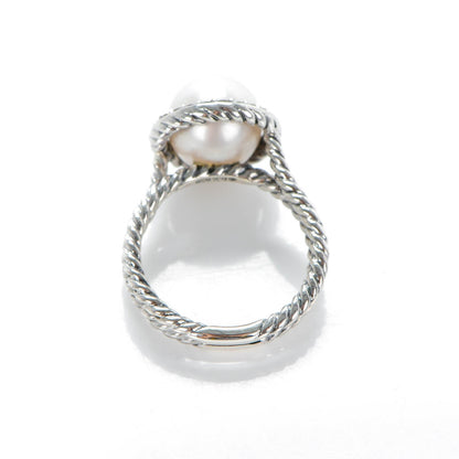 David Yurman Sterling Silver Pave Diamond Pearl 13.5mm Cable Ring 51.5 6 3 of 6