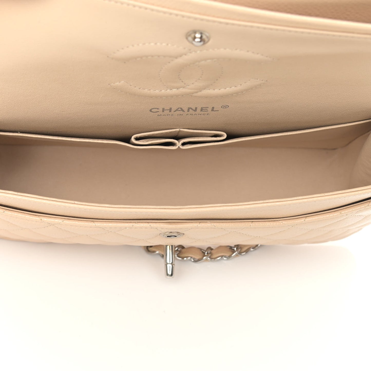 Caviar Quilted Medium Double Flap Beige