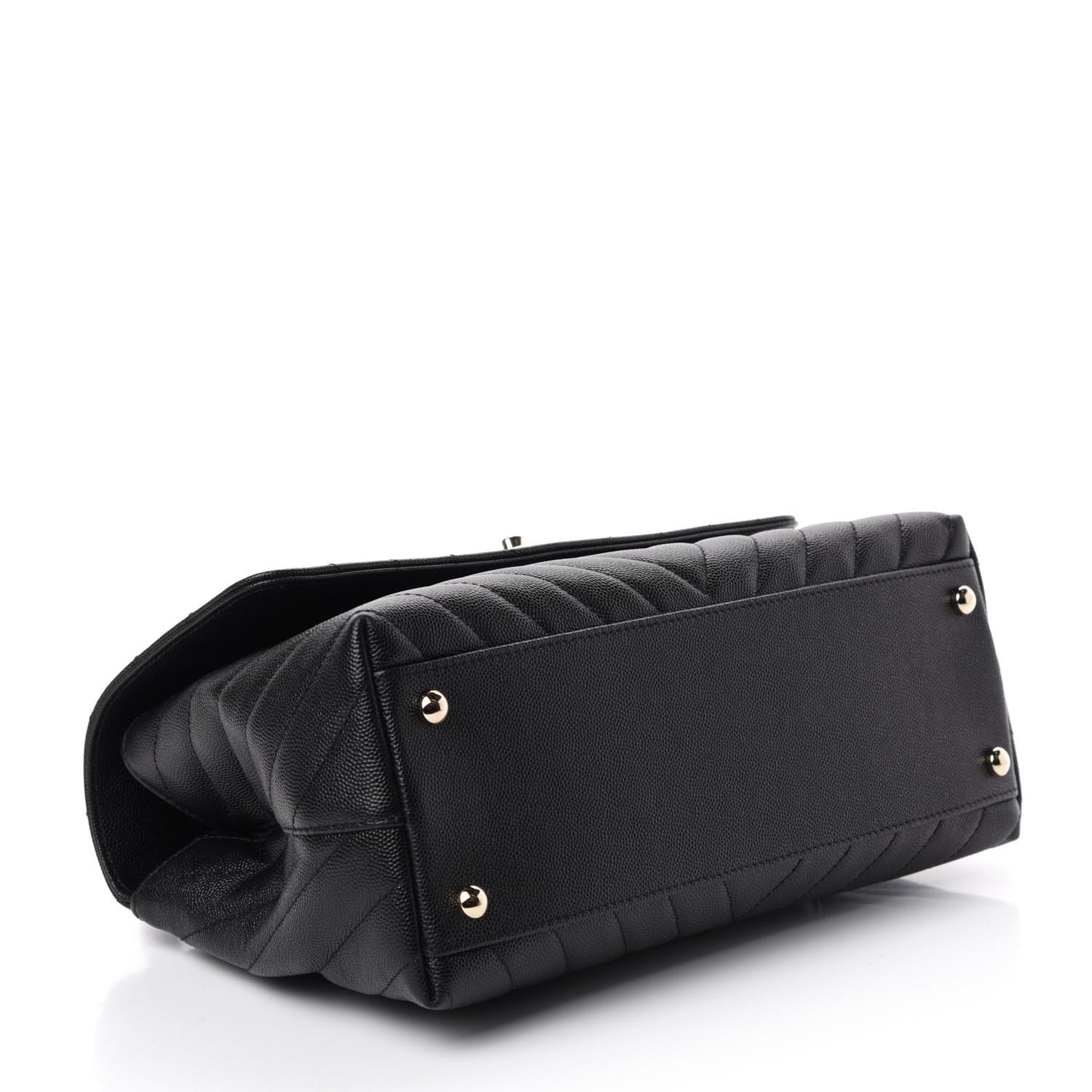 Caviar Chevron Quilted Small Coco Handle Flap Black
